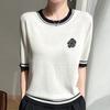 Navava Women Color Block Flower ShorT Sleeve KniT T Nk2929