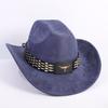 New Western Cowboy Hat Men's and Women's Versatile Wide Brim Top Hat Sun Hat Simple Bull Head Hat Strap
