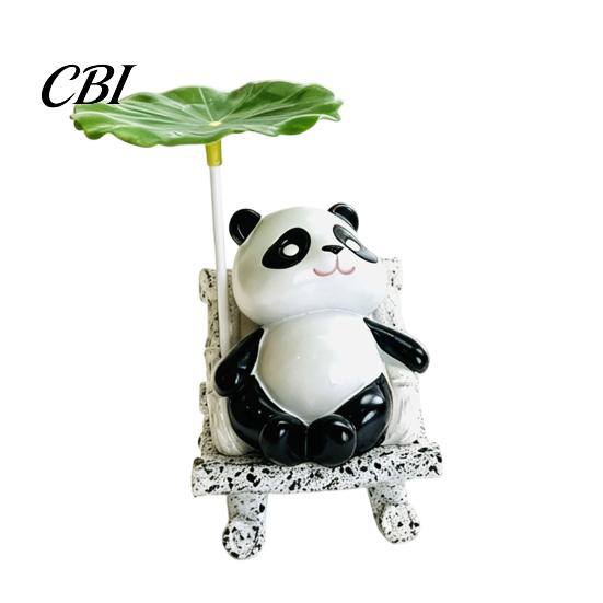Lazy Frog Decor Rocking Panda Figurine, Cute Resin Bobble Chair with Lotus Leaf Design, Shade Stress Relief Desk Ornament for Car Shelf Office,