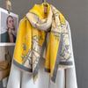 Autumn new splicing contrasting colors plant flower printing scarf women's fashion versatile warm scarf retro big shawl