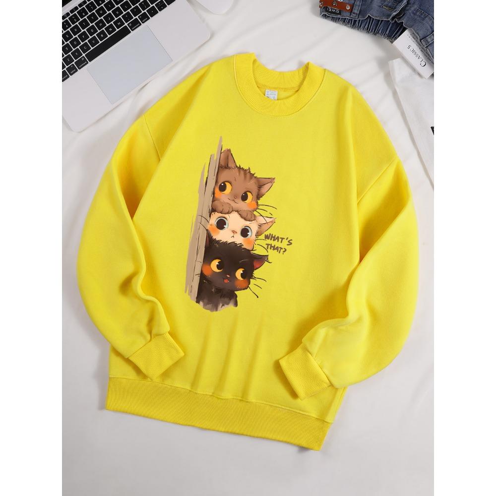 Three Little Cats Are Secretly Watching You Print Hoodie Women Street Loose Sweatshirt Basics Sporty Winter Clothes