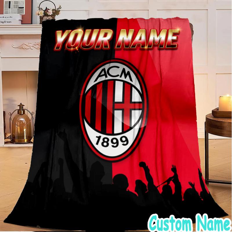 Custom Name Milan Logo Flannel Blanket Seasonal Universal Blanket For Indoor/outdoor, Perfect For Bedroom Sofa birthday gifts