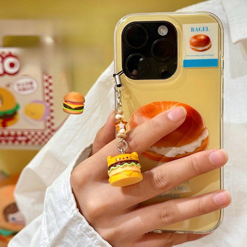3 Pcs Burger Pendant Cartoon 3D Pendant for Cats and Puppies Mobile Phone Hanging Rope Student Keychain