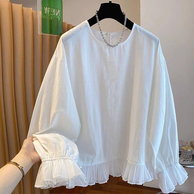 

Women s Flared Sleeve Round Neck Shirt - New Spring Arrival, Versatile & Trendy XL білий