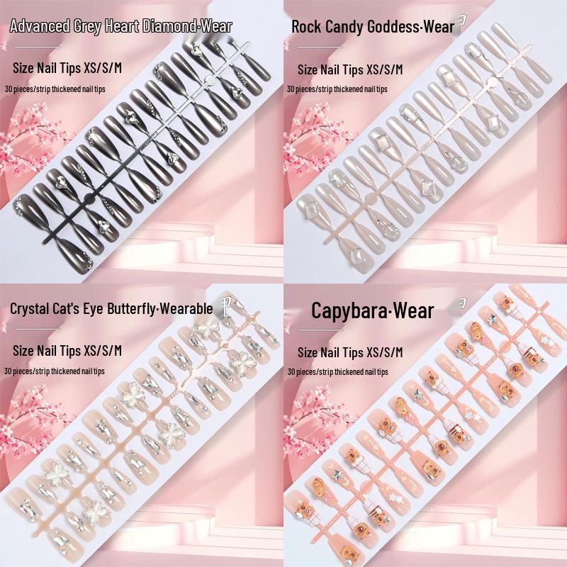 

Ручная работа, бриллиантовые ногти-бабочки, французские накладные ногти: Средне-длинные и короткие, 30 штук, делятся на 3 набора