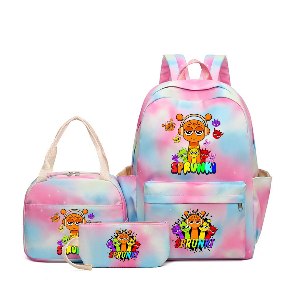 New Printed Rhythm Box Student School Bag Three-piece Casual Sprunki Backpack Crossbody Bag Pencil Bag D
