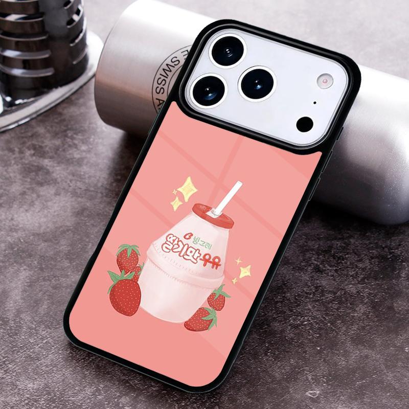

Kawaii Strawberry Milk Phone Case for iPhone 17 16 15 Pro Max Air 14 13 12 11 Plus Shockproof Cover iPhone 16
