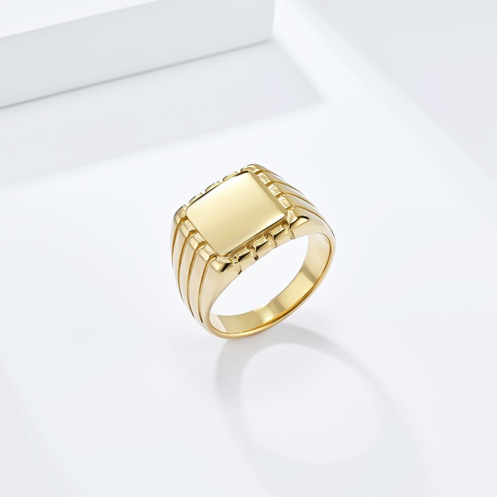 15mm Glossy Square Signet Ring for Men Stainless Steel Ring Waterproof Jewelry New