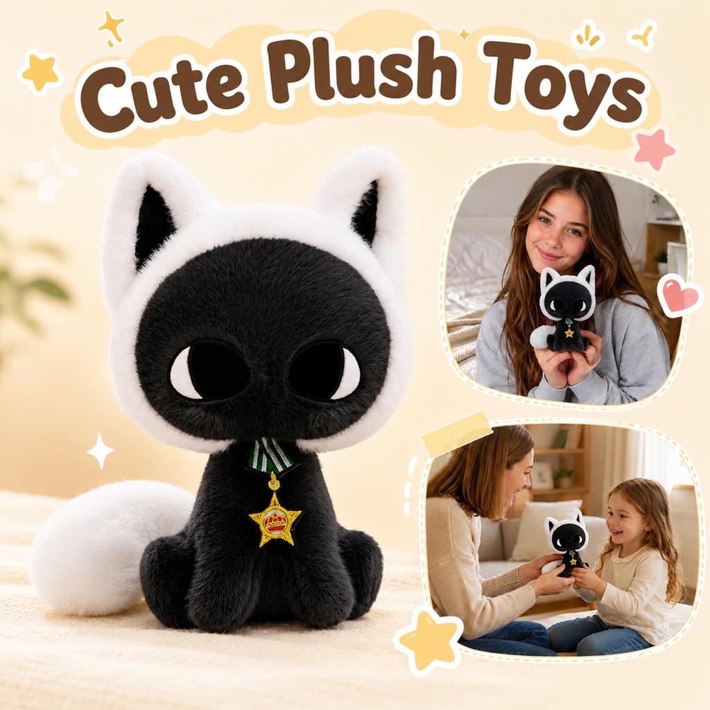 Plush Stuffed Animal Cat Toy Soft Sitting Cat Doll Decorative Plushie with Star Pendant for Kids and Collectors