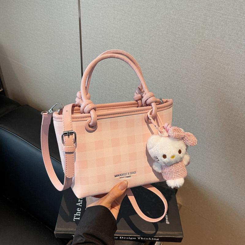 Popular bag women's new fashion plaid hand bag high-end feeling shoulder crossbody bucket bag