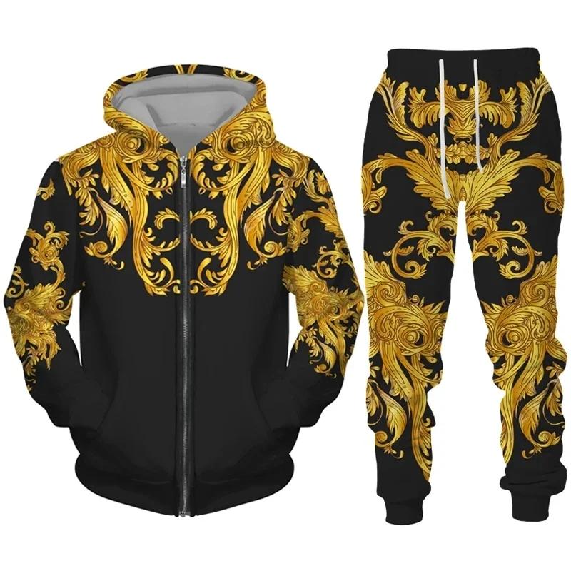 Tracksuit For Men 3D Bandanna Printed Zip Hoodie + Pants Suit Cool Men 2 Pcs Sportwear Casual Hoodies Set Autumn Men's Clothing