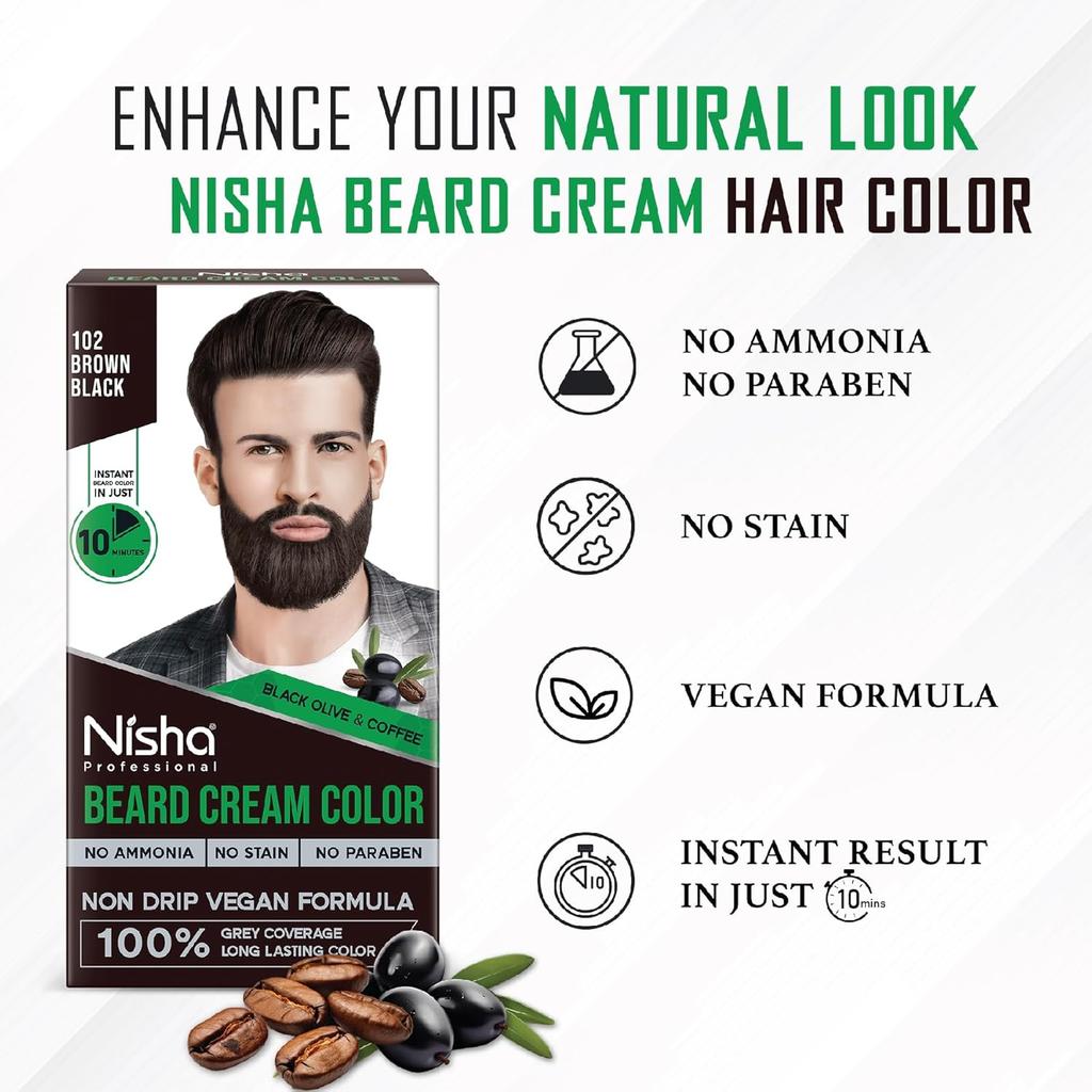 Nisha Bartfarbe Für Männer Braun Schwarz 100% Grauabdeckung Tropffrei Vegane Formel 60 g + 60 g Kit