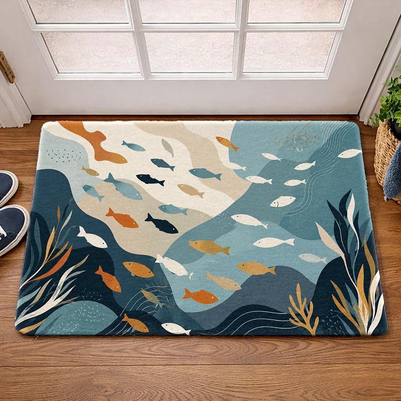 Dunkelgrüner Wellenmuster-Bereichsteppich Abstraktes Linien-Design Moderne Innenmatte für Wohnzimmer Eingangsbereich Zeitgenössische Dekoration