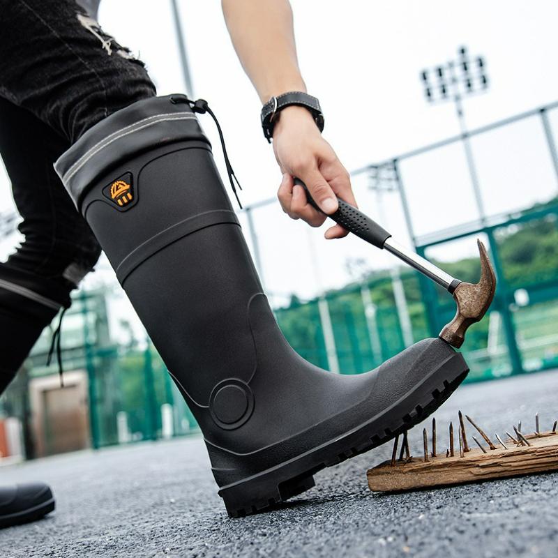 Men's Rain Boots Outdoor Non-slip Fishing Boot Steel Toe Waterproof Work Boots Mid-calf Rubber Boots for Men Platform RainBoots