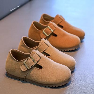 Autumn Children Suede Shoes New Girl Causal Ballet Shoes Breathable T-tied Kids Fashion Everyday Footwear Boy Buckle Shoe I08252