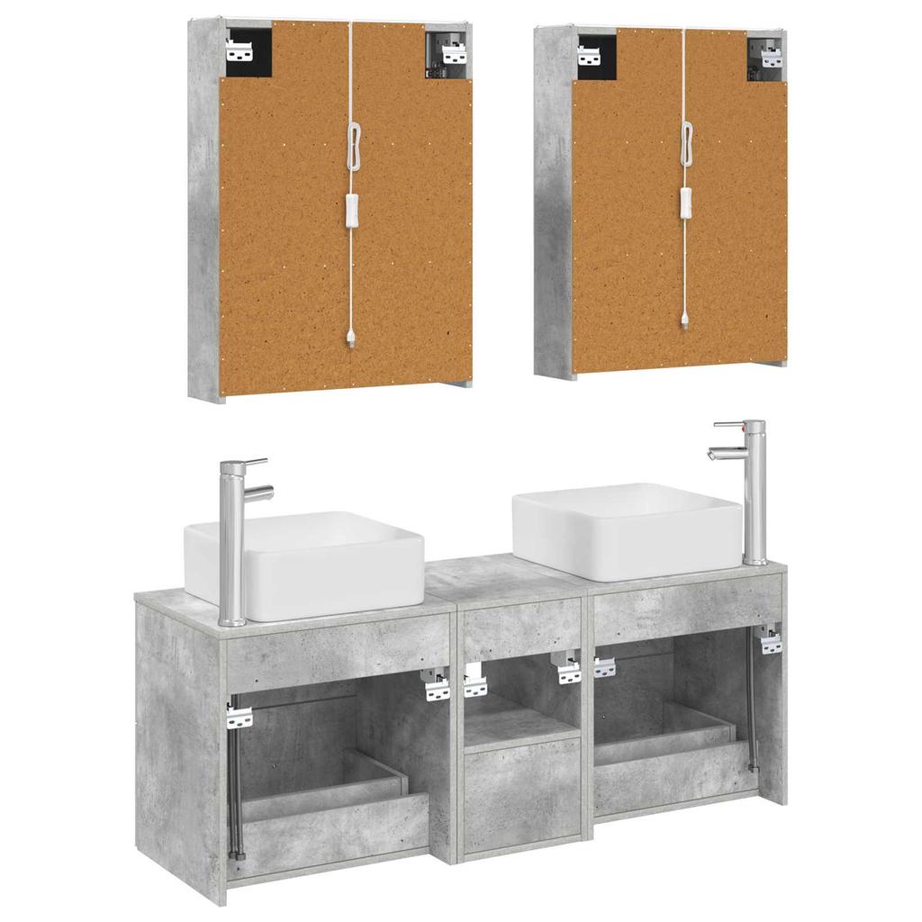 5 Piece Bathroom Furniture Set Concrete Grey Engineered Wood & Glass