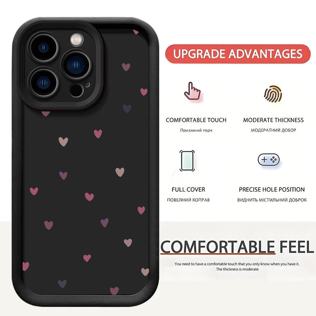 Black Groove Love Heart Sandpaper Phone Case for iPhone 15/16/17