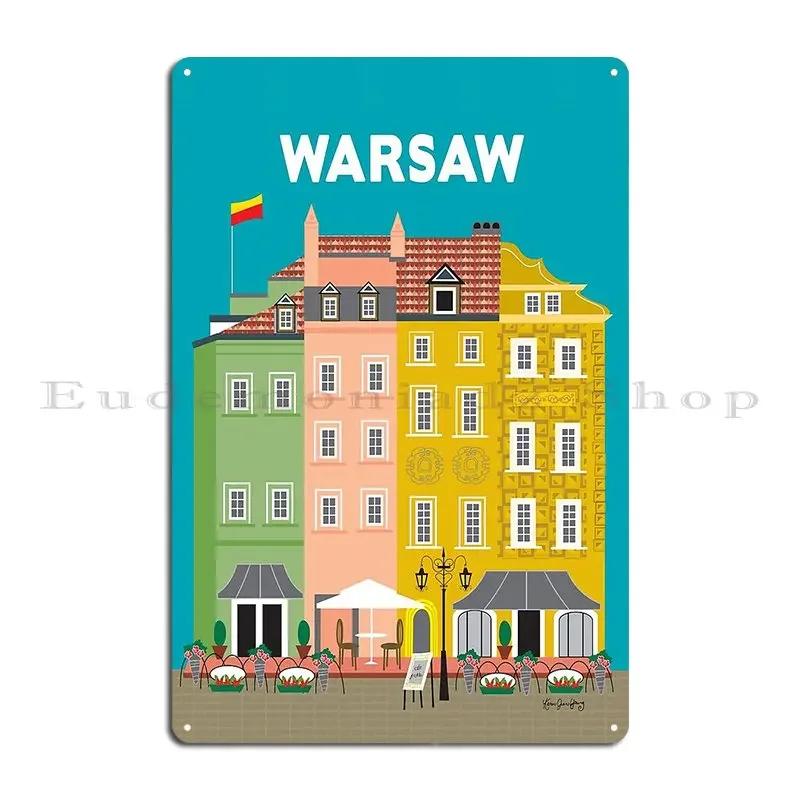 Warsaw Poland Skyline Illustration Metal Signs Character Personalized Living Room Poster Cinema Tin Sign Poster 20x30cm(7.8x11.8inch)