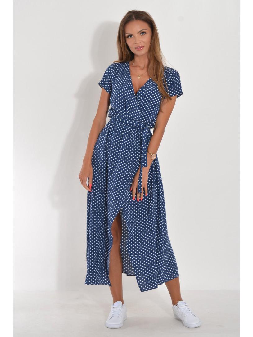 European & American Women s Summer 2026 V-Neck Print Slit Midi Dress Bestseller S