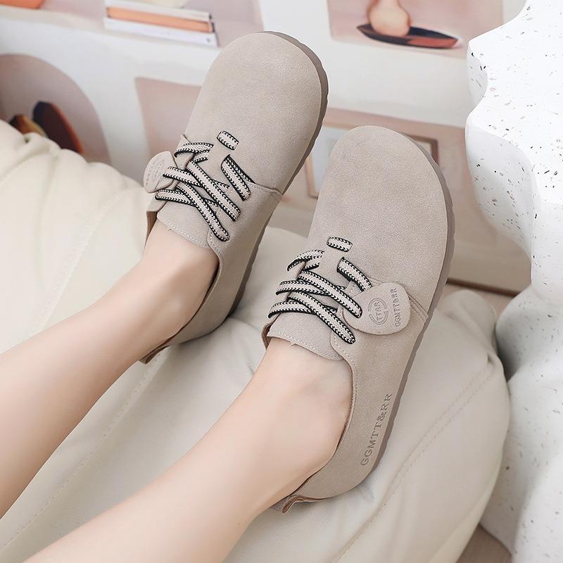 Shoes women's spring new retro round head casual single shoes women's non-slip, wear-resistant, comfortable and lightweight lazy shoes