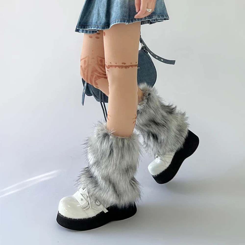Long Tube Women Fur Leg Warmers Imitation Wolf Fur Fur Knee Cover Fur Leg Warm Socks  Women
