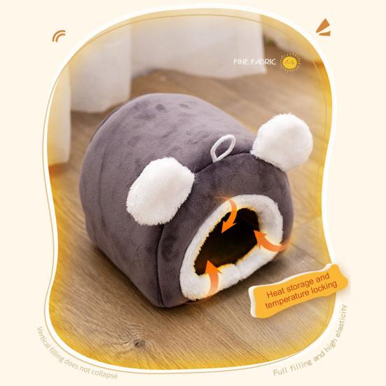 Plush Hamster House with Bear Ears Winter Warm Guinea Pig Rat Chinchilla Rabbit Parrot Squirrels Bed Nest Small Pet Cave Bed Sleeping Nest