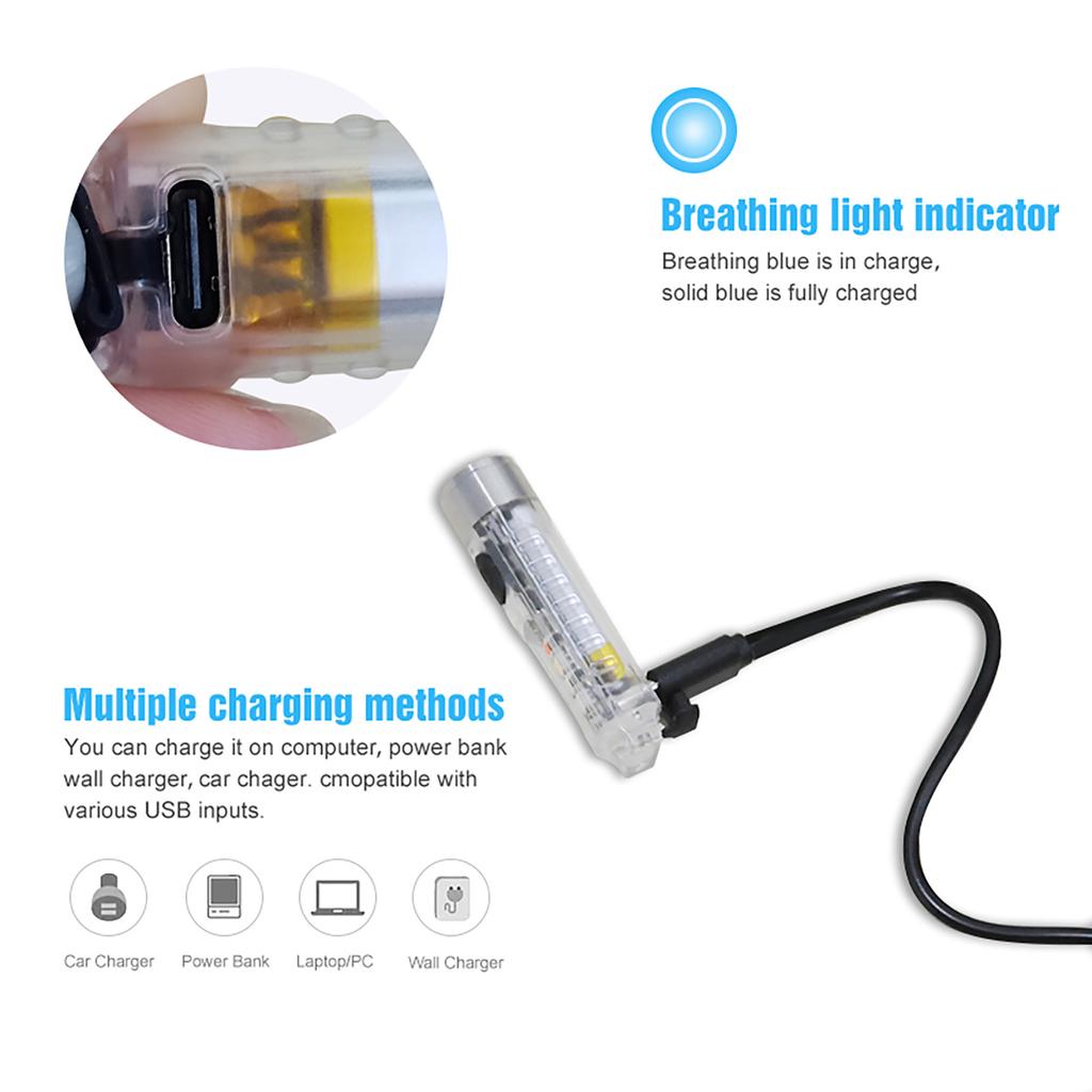 Portable Type-C interface Waterproof and Anti-drop Keychain Flashlight