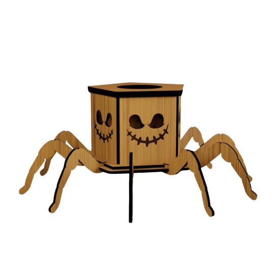 Halloween Lighted Pumpkin Lantern LED Wooden Spider Pumpkin Lamp with Spooky Face for Halloween Party Home Yard Decor