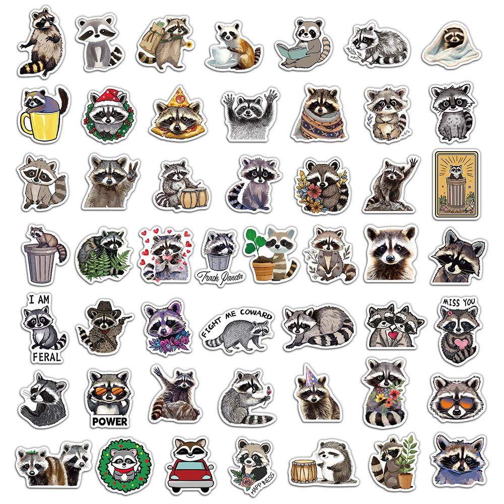 50PCS Cartoon Raccoon Stickers Cute Animal Account Phone Case Laptop Luggage Water Bottle Waterproof Stickers