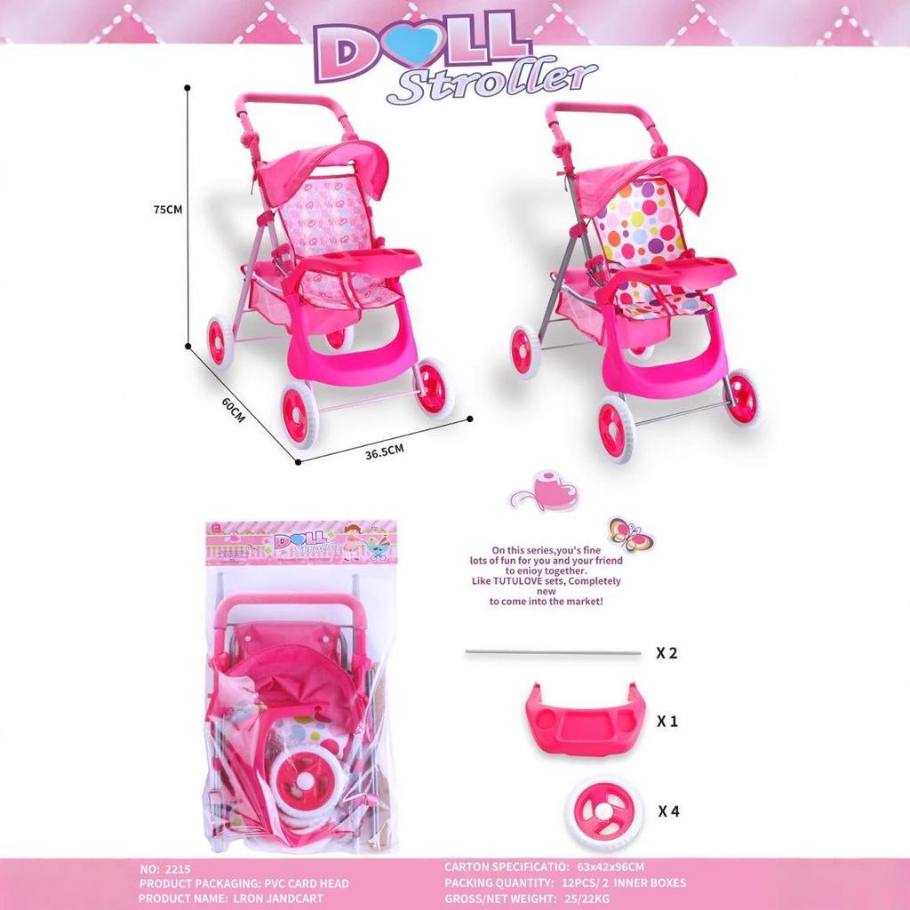 Children's Large Simulation Stroller Toy with Tray - Push Doll Stroller for Girls
