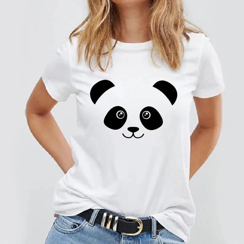Women T Shirt Simple Design Tops Panda Printed Female Tee T Shirts Casual Basic Summer White Tshirt Kawaii Lady Tshirts 2021