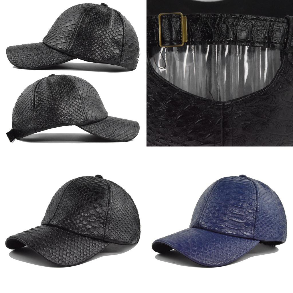 Cl740-1 Black Faux Crocodile Leather Baseball Cap Adjustable Sun Hat Breathable Warm