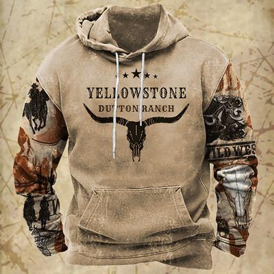 Herren Vintage Kontrastierender Yellowstone Grafikdruck Hoodie Herbst Langarm Kapuzenpullover Übergroßer Herren Hoodies Pullover