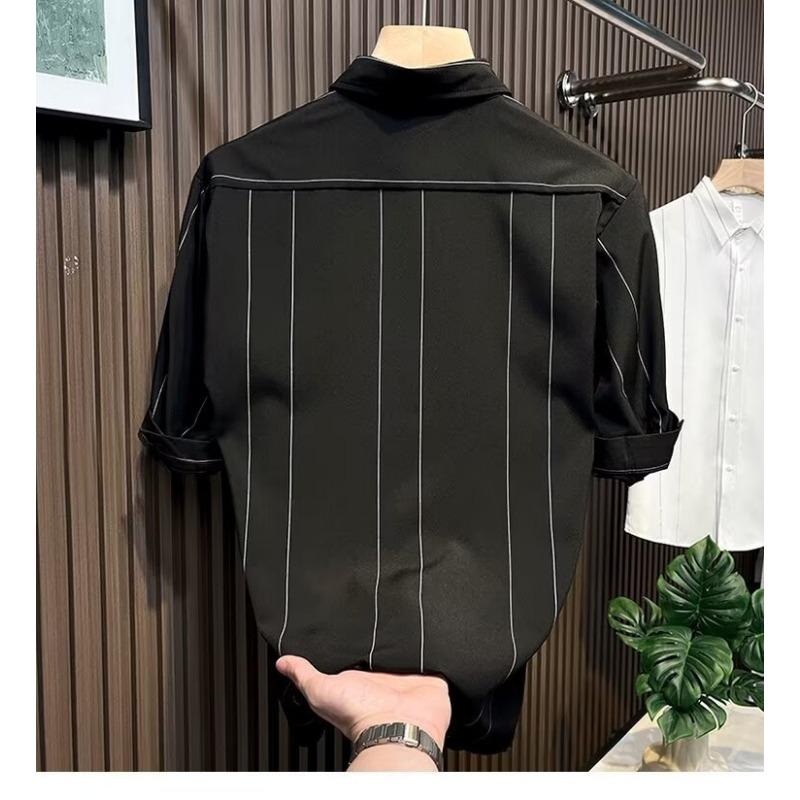 Summer High-end Striped Shirt Men's Short-sleeved Loose Trendy Casual Half-sleeved Top