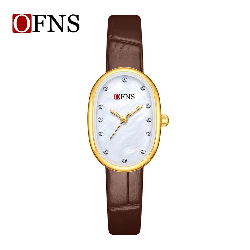 Elegant Mother-of-Pearl Waterproof Ladies Quartz Watch, Simple Oval Design for Students
