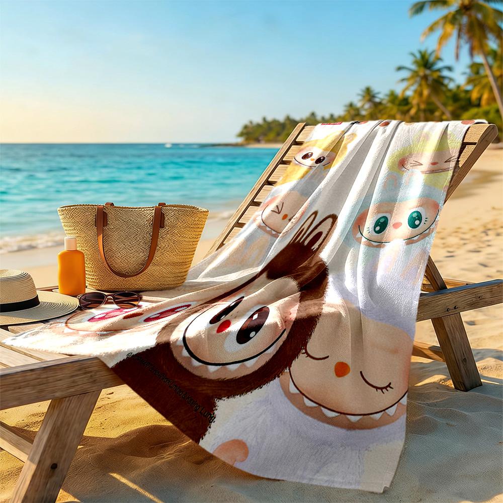 Labubu Beach Towel Quick-Dry Soft Microfiber Comfortable Lightweight Suitable for Swimming, Gym, Camping, Yoga Vacation