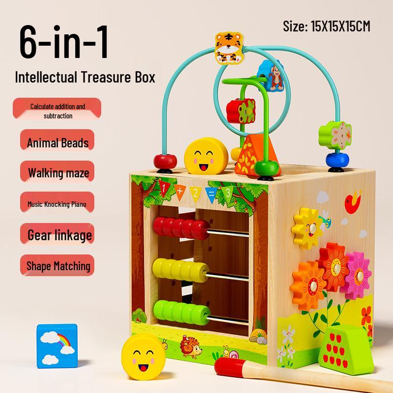 

Hexagonal Wooden Bead Maze: Multifunctional Six-Sided Educational Toy for Babies