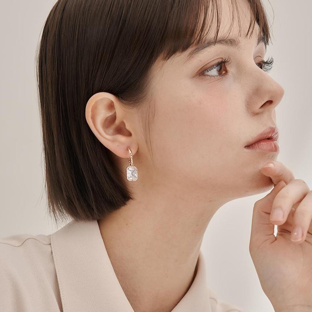 [ELLE Jewelry] 14K GF Square Stone Drop One-Touch Earrings ELGPEE561