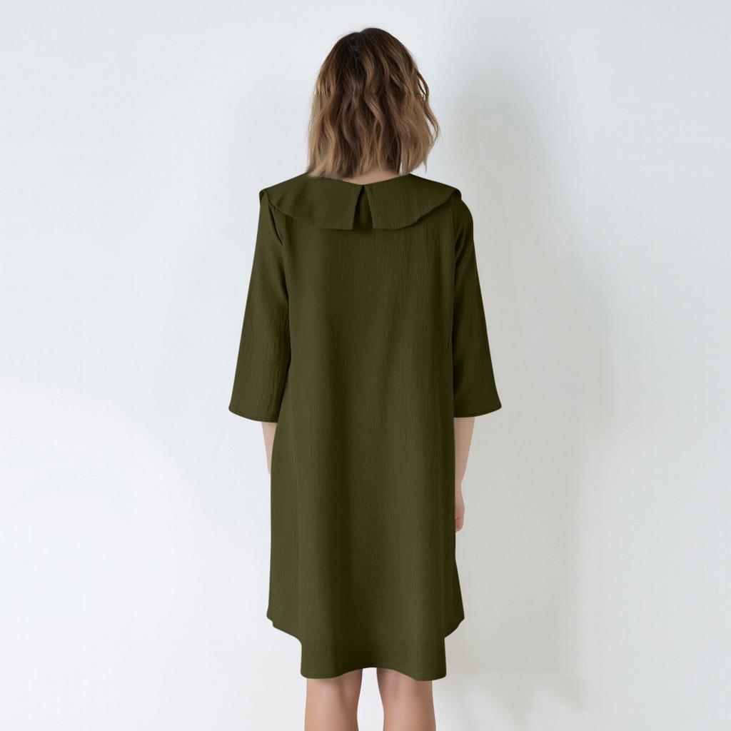 Women's Cotton And Linen Temperament Commuting Long Spliced Round Neck Casual Solid Color Dress