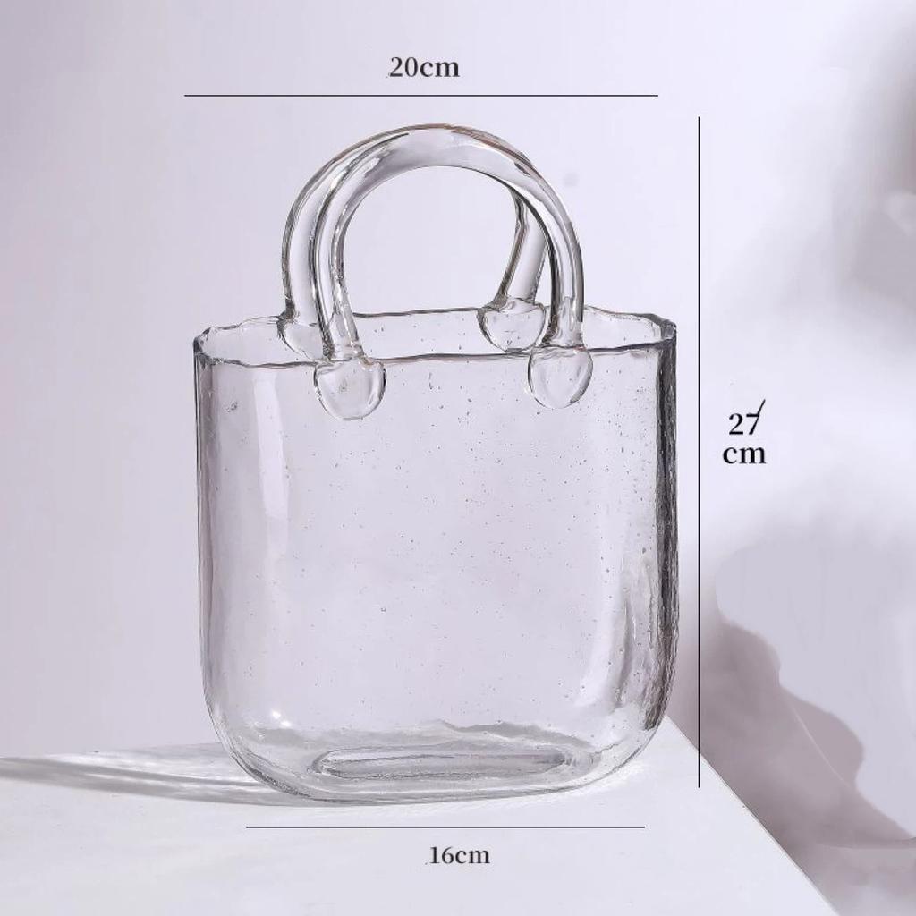 Trendige Glas-Handtaschen-Vase, Kreative Blasen-Fischglas-Blumenvase für Tischplatte, Hydroponische & Dekorative Blumen
