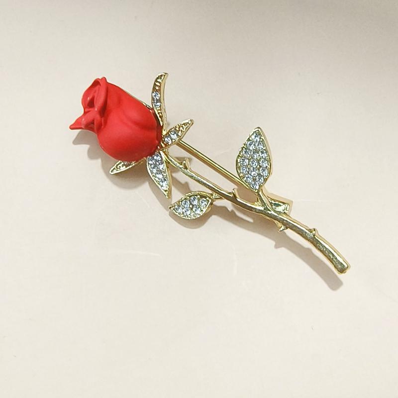 Sparkly Rhinestone Rose Brooch Creative Beautiful Flower Jewelry for Women Office Meeting Attire Decor Accessory