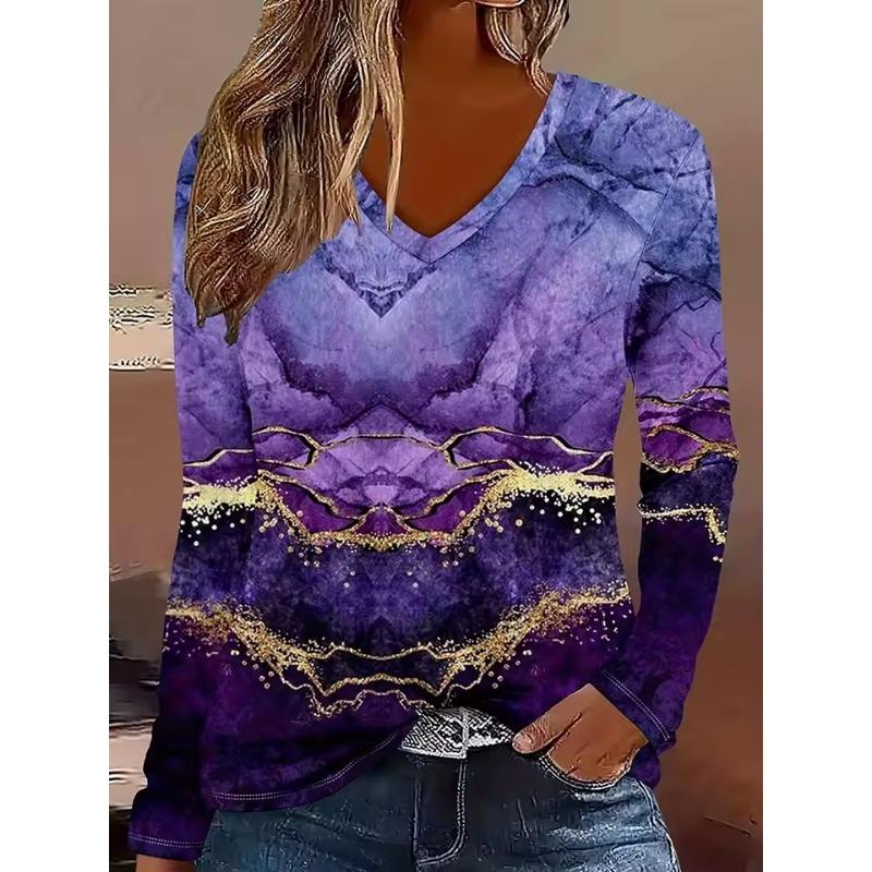 2025 Halloween Women's T-Shirts Graphic Witch Elegant Vintage Tees Long Sleeve T-shirts V-Neck Regular Tops Casual Pullover