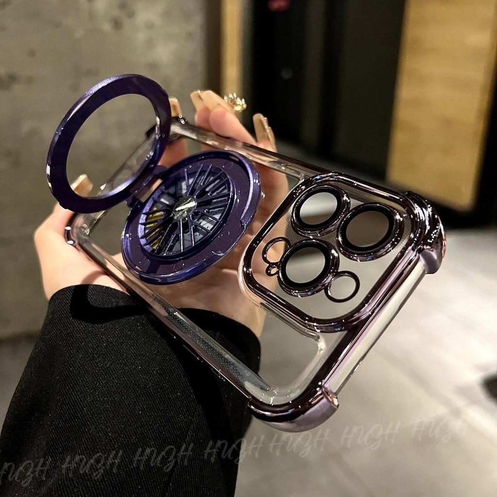 The Apple 16Promax Four-corner Anti-drop Case Is Suitable for IPhone15 Phone Case Electroplated Gyroscope Bracket Protective Cover