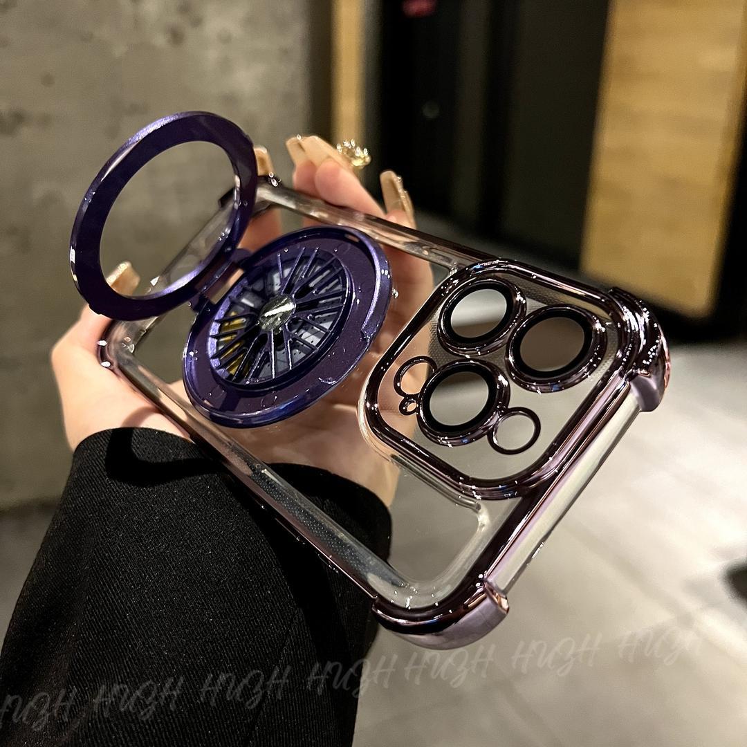 

The Apple 16Promax Four-corner Anti-drop Case Is Suitable for IPhone15 Phone Case Electroplated Gyroscope Bracket Protective Cover iPhone 12 Pro Max