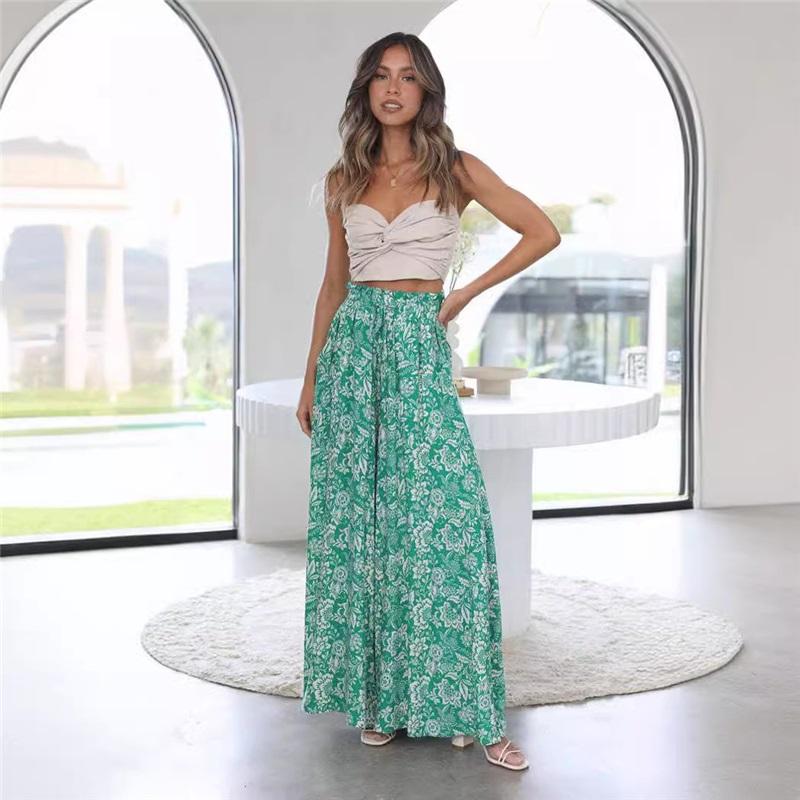 European And American Style Summer Ladies Casual Wide Leg Loose Printed Trousers Suitable For Daily Commuting And Beach Vacations