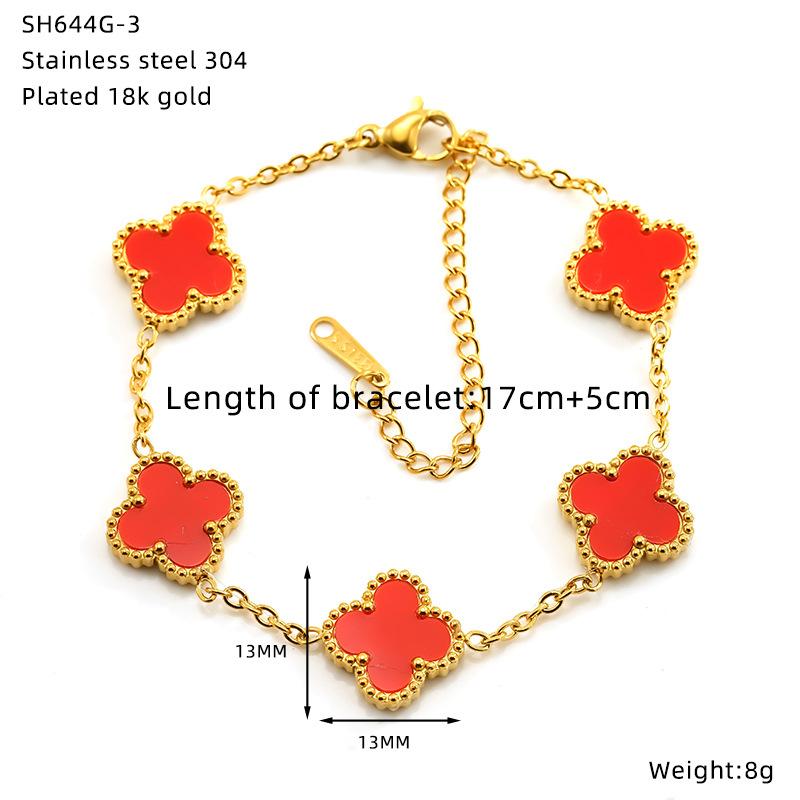 Brățară Floare Trifoi cu Patru Foi din Oțel Titan Placat Electrochimic Bijuterii din Oțel Inoxidabil de Înaltă Calitate Lot pentru Femei~