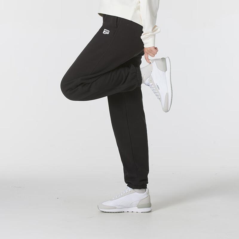 Puma Logo Pattern Elastic Drawstring Casual Cuffed Knit Joggers Women Bottoms Black 629303-01