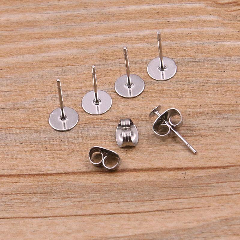 50-100 Stück 2 Farben Edelstahl Ohrstecker Leere Stiftbasis Pins Mit Verschluss Ohrrücken Für DIY Schmuckherstellung