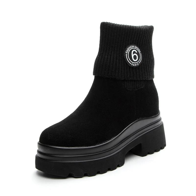 

Женские полусапожки зимние вязаные шерстяные скрытые каблуки женские теплые зимние сапоги модные туфли на платформе толстая подошва женские сапоги обувь 40