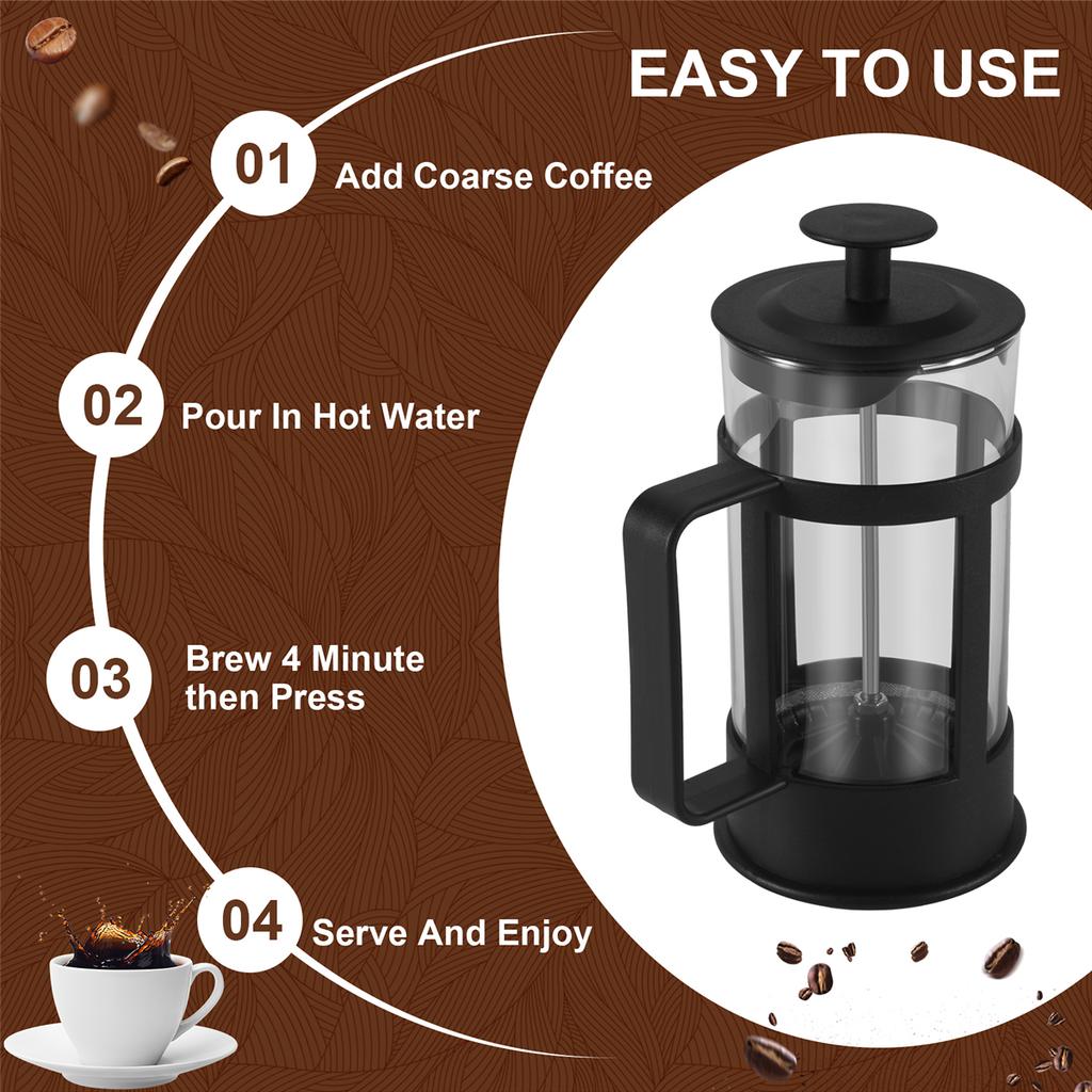 Heavy Duty French Press Coffee Maker 12Oz Heat-Resistant Glass Rustproof Filter Dishwasher Safe Tea Coffee Brewer with Handle